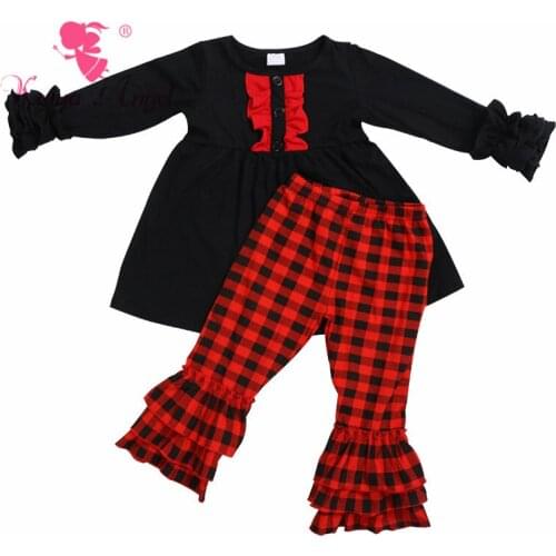 Kaiya Angel Christmas Red and Black Plaid Toddler Girl Spring Summer Boutique Outfits Clothes Birthday Party Baby Pajamas Set