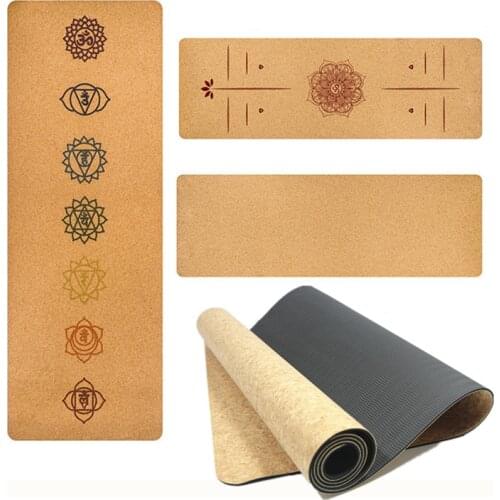 183X68cm Natural Cork TPE Yoga Mat For Fitness 5mm Sport Mats Pilates Exercise Non-slip Yoga mat With Position Body Line