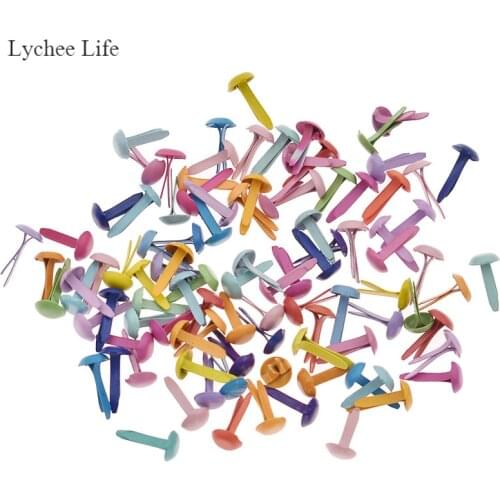 Lychee Life 100Pcs/lot 5.5x11mm Mini Round Metal Brads Mixed Color Pastel Brads For Stamping Scrapbooking Paper Fastener Crafts