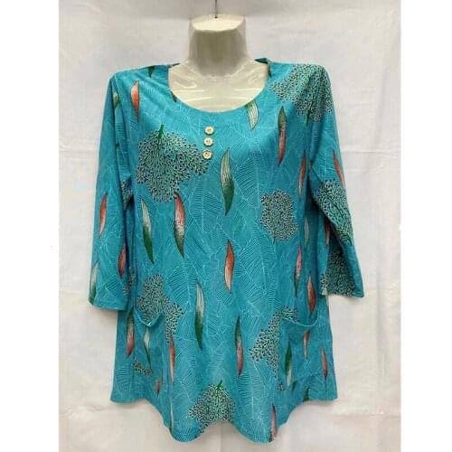 2021 Summer Middle-aged Elderly Thin Womens Sleep Tops Pocket Half Sleeve Pajamas Mothers Loose Casual Loungewear Large Size