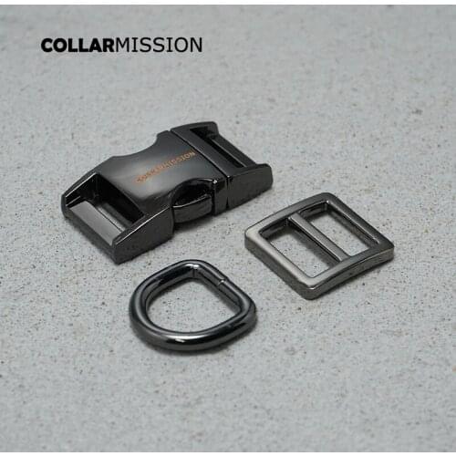 Metal buckle+Tri-Glid+D ring/set) Retailing 15mm engraving buckle for DIY dog collar set harness DIY accessories gun black