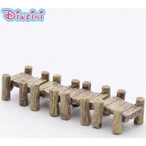 2pcs Seaside Wooden Bridge Resin Crafts Miniature cartoon Figures Mini Garden Cake decoration accessories toys Kids Gift