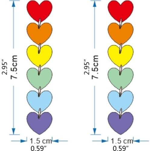 Fashion Rainbow Long Tassel Acrylic Earrings Peach Heart Exaggerated Pendants N0HE