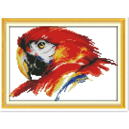 11CT 14CT printed animal cross stitch pattern kit, red macaw bird fabric cloth handmade diy embroidery decorative paintings