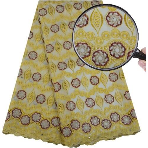 New Yellow Color African Swiss Voile Lace Fabric High Quality French Swiss Voile Laces In Switzerland With Stones For Dress 1537
