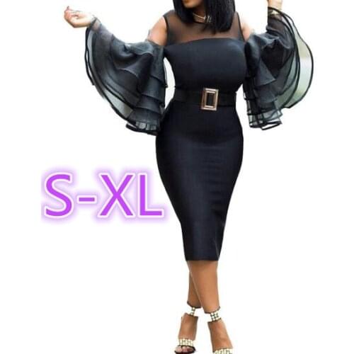 New Solid Round Neck Puff Sleeve Mesh Perspective Dress For Women Sexy Bag Hip Women Dress robe femme