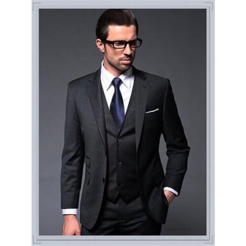 New Classic Men’s Suit Smolking Noivo Terno Slim Fit Easculino Evening Suits For Men Two Buttons Charcoal Groom Tuxedos Notch La