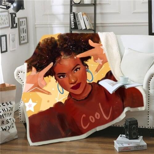 African Woman Funny Character Blanket 3D Print Sherpa Blanket on Bed Home Textiles Dreamlike Style for Birthday Gift