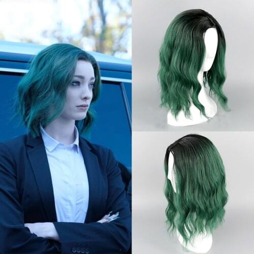 Movie The Gifted Lorna Dane Polaris Lolita Wigs Women Curly Wig shaded form blak into Green Party Hairwear+ Wig Cap