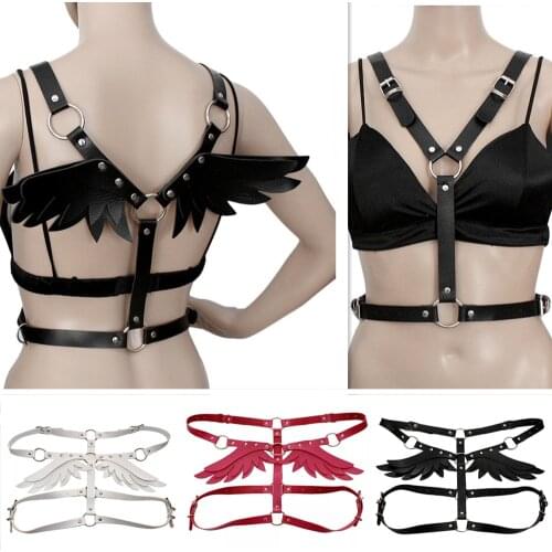 Sexy PU Leather Harness Angel Wing Bust BDSM Harajuku Lingerie Waist Belt Garter Exoticism Erotic Waistband Harness Belt Cosplay