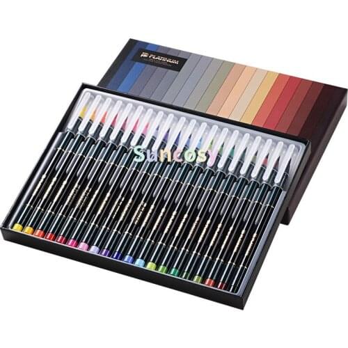 PLATINUM CF-88 Soft Brush Colored Beautiful Pen, 20 Color Drawing Set , Calligraphy Watercolor Painting