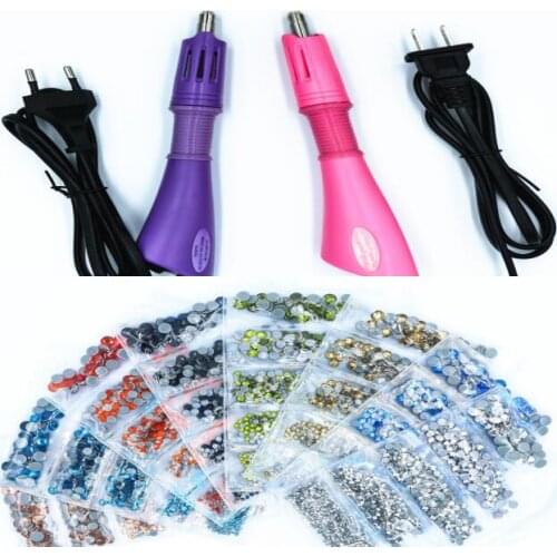 EU / US Fast Heated Hotfix Rhinestone Applicator Iron-on Wand Heat-fix Tool Gun Mixed Size Hot Fix Rhinestones Glass Decoretion