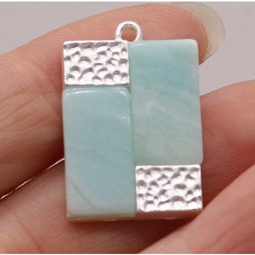 Fine Natural Stone Pendants Rectangle Silver Turquoises Amazonite Charms for Jewelry Making DIY Necklace Earring Gifts
