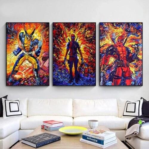 Marvel Avengers Comics Deadpool Wolverine Oil Painting Poster Painted Graffiti Canvas Wall Picture Child Room Home Decor Gifts