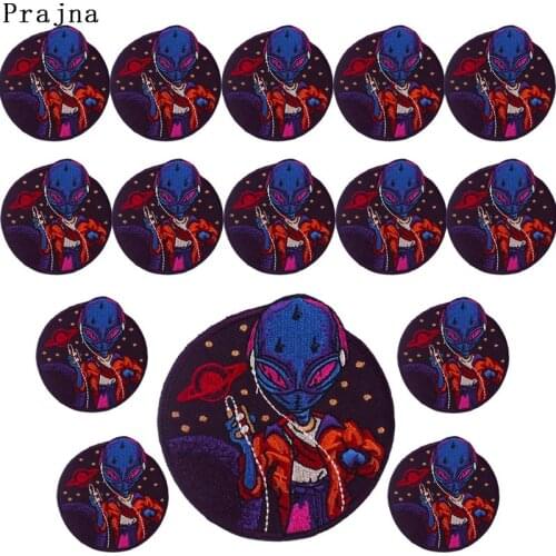 Prajna 1 PCS/10PCS Iron On Round Emroidered Patches Stripe On Clothes T Shirt Colorful Alien Space Sticker On Clothes wholesal