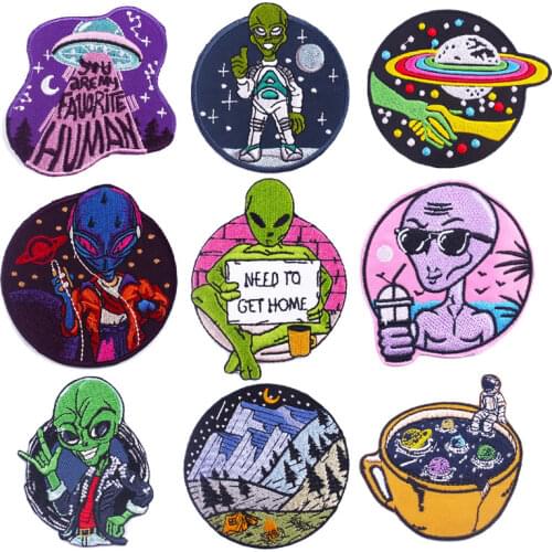 Alien/UFO Patch For Clothing DIY Iron On Patches On Clothes Wilderness Embroidery Patch Sticker Badge Patches Applique Stripes