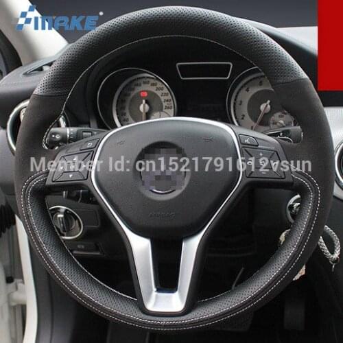 For Benz GLA200 High Quality Hand-stitched Anti-Slip Black Leather Black Suede White Thread DIY Steering Wheel Cover