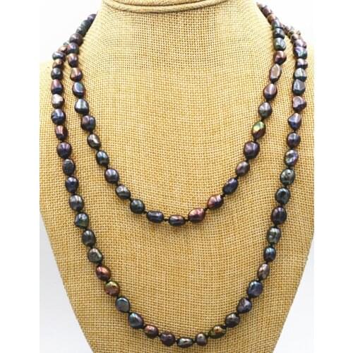 Rare! 7-8MM black Akoya Cultured Pearl Baroque Necklace shipping free