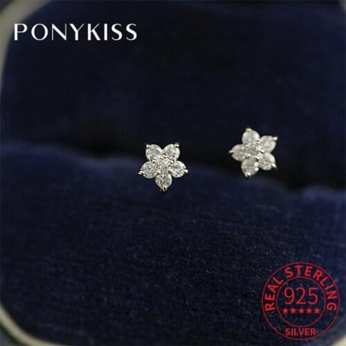 PONYKISS Trendy 925 Sterling Silver Star Zircon Stud Earrings For Women 14K Gold Fine Jewelry Classic Accessory Drop Shipping