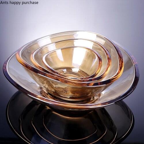 Glass Fruit Plate Gold/coffee transparent Thick Glass Irregular Dinner Plate Home Coffee Table Dried Fruit Snack Tray Tableware