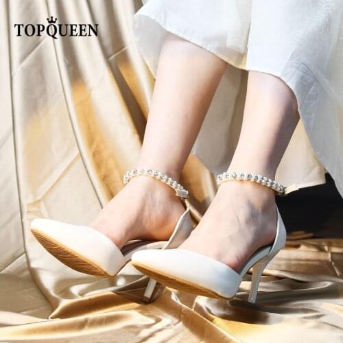 TOPQUEEN-AS07 2Pcs High Heels Anti Slip Shoe Strings White rhinestone shoe decoration Detachable Shoe Strap