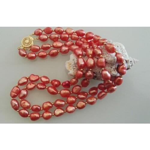 Unique Pearls jewellery Store Pearl Necklace 8-9mm Doubel Rows Red Purple Freshwater Pearl Necklace