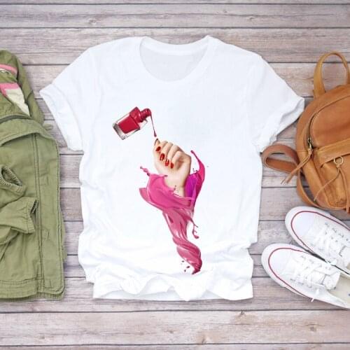 Women 2021 Summer Fingernail 3D Nail Art Printed Girl Lady T-shirts Top T Shirt Ladies Womens Stylish Summer Tee T-Shirt
