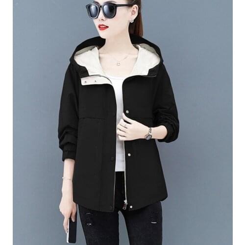 Womens Jacket 2021 New Autumn Long Sleeve Female Windbreaker Hooded Casual Basic Jackets Coat Fashion Outwear Plus Size