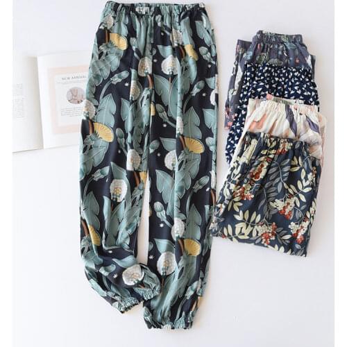 Ladies Viscose Cotton Pajama Pants Lazy Thin Style Air-conditioning Trousers Cartoon Floral Womens Pants Pantalones De Mujer