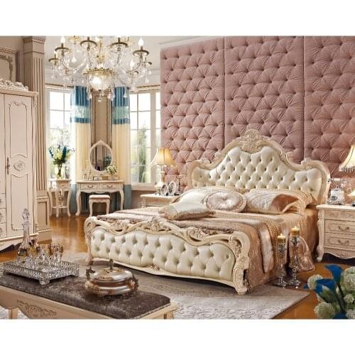 0308FDL806 Luxurious Queen Size & King Size leather soft bedrest European French style bedroom furniture comfortable bed frame