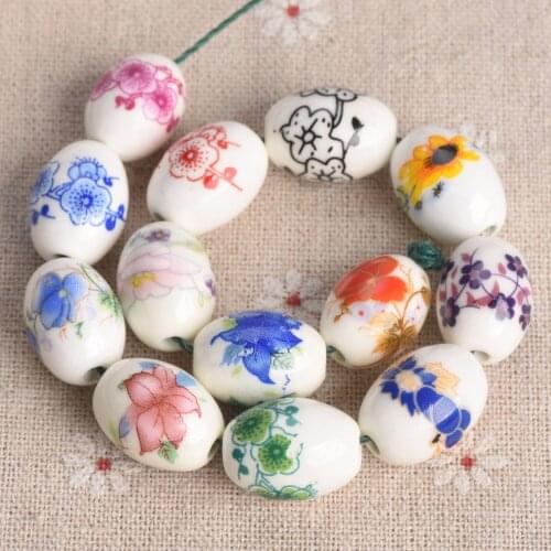 10pcs 18x12mm Oval Shape Flower Patterns Ceramic Porcelain Loose Crafts Beads lot for Jewelry Making DIY Findings