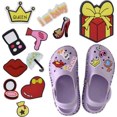 20PCS Fashion Original Shoe Charm Decoration Cartoon Mirror/Lips/Eye Shadow/Scissors Shoe Buckle Accessories Girls Gift