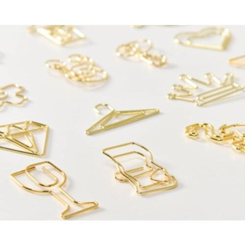 20Pcs Gold Plated Elegant Pictogram Creative Shaped Paper Clip Bookmark Office Manual Metal Paper Clip