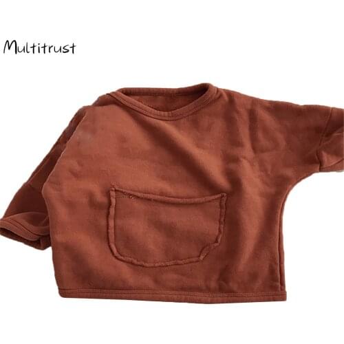 2020 Casual Kids Baby Girls Boys Sweatshirt Tops Solid Long Sleeve Pullover Pocket Warm Autumn Outfits 4 Colors