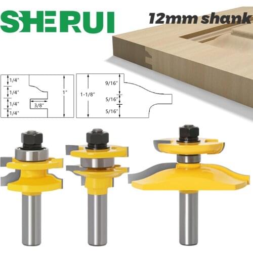 3pcs 12mm Shank Rail & Stile Ogee Blade Cutter Panel Raised Cabinet Router Bit Set Door Tenon Woodworking Tools