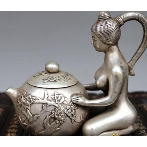 Antique old QingDynasty silver pot--Maid kettle ,handmade crafts,Decorationcollection&adornment,Free shipping