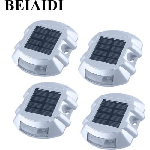 BEIAIDI 4PCS Solar LED Pathway Marker Road Stud Light 6LED Outdoor Step Road Path Lights Solar Security Warning Driveway Light