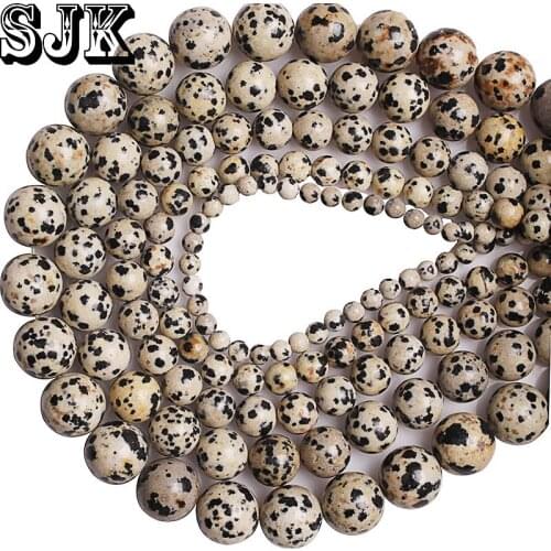 Natural Stone Beads Dalmation Jaspers Beads Speckle Dot Round Loose Beads 4 6 8 10 12 14mm Fit For Bracelet Jewelry Making