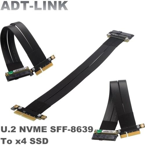 EMI Shielded PCIe3.0 U.2 NVME SFF-8639 To X4 SSD Adapter U.2 To PCI Express 4x Flat Mount Extension Cable U2 Data Riser Extender