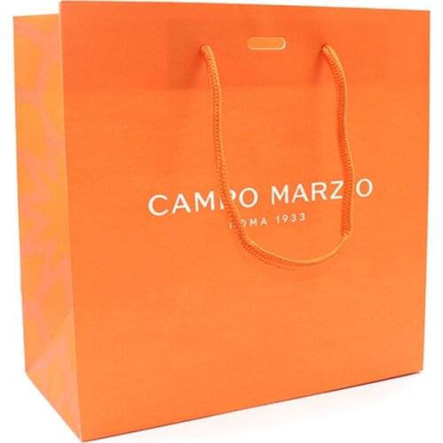 Glossy Paperboard Bags With Blue Trim And Custom Logo Cardboard Tote Bag For Shopping/Clothing/Shoe/Packaging