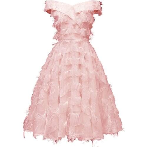 Womens Full Dress 1950s Solid Strapless Fringed Dress L36535