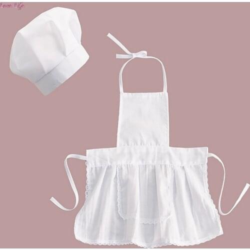 Leuke Baby Chef Schort & Hoed Voor Kids Kostuums Katoen Gemengd Chef Baby Wit Kok Kostuum Fotografie Prop Pasgeboren hoed Schort
