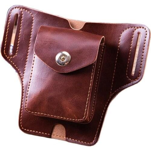 Multifunctional Lighter Mobile Phone Cigarette Case Pu Leather Brown Black Belt Bag 96*65*13mm