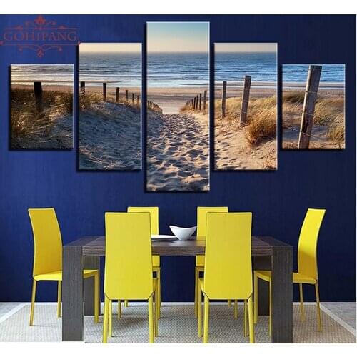 Wall Art Canvas Paintings For Living Room Home Decor 5 Pieces Sea Beach Seascape Pictures Modular HD Prints Posters Framework
