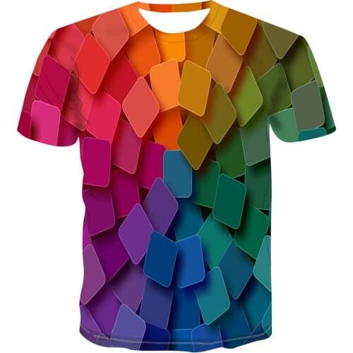 New Geometry 3D Print T-shirt color Checkered Tshirt Hip Hop harajuku Short sleeve brand design fashion T shirt summer shirt