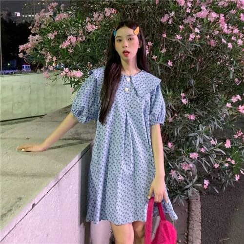 Bodycon Dress Doll Collar Floral Short-sleeved Dress Female Summer New Korean Style High-waisted Thin A-line Skirt