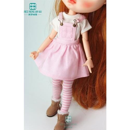 Clothes for doll fits Blyth Azone 1/6 doll accessories fashion powder strap dress, T-shirt