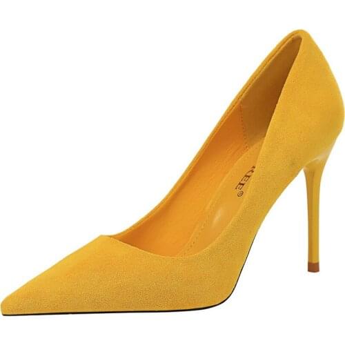 Sexy Faux Suede High Heel Woman Shoe Sexy Pointed Toe Thin Heels Pumps 9CM Party Dress Stiletto Heels Big Size 34-43