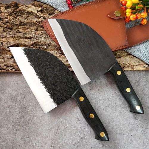 Full Tang Chef Knife Handmade Forged High-carbon Clad Steel Kitchen Knives Cleaver Filleting Slicing Broad Butcher knife sleeves