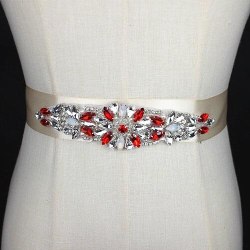 Designers Special Design in Red color Bridal Belt Crystal Wedding Sash Belt With beaded Pearl Wedding Evening Dress up Prom